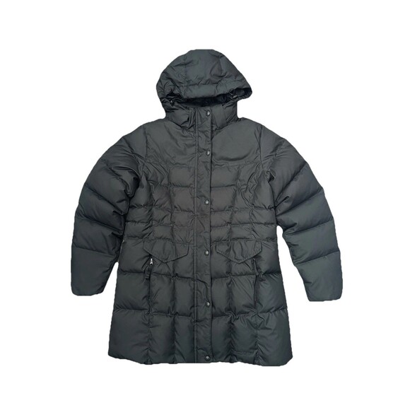 L.L. Bean Women’s M Down Parka Coat Quilted Black Hooded Winter Long Minimalist - Picture 1 of 14